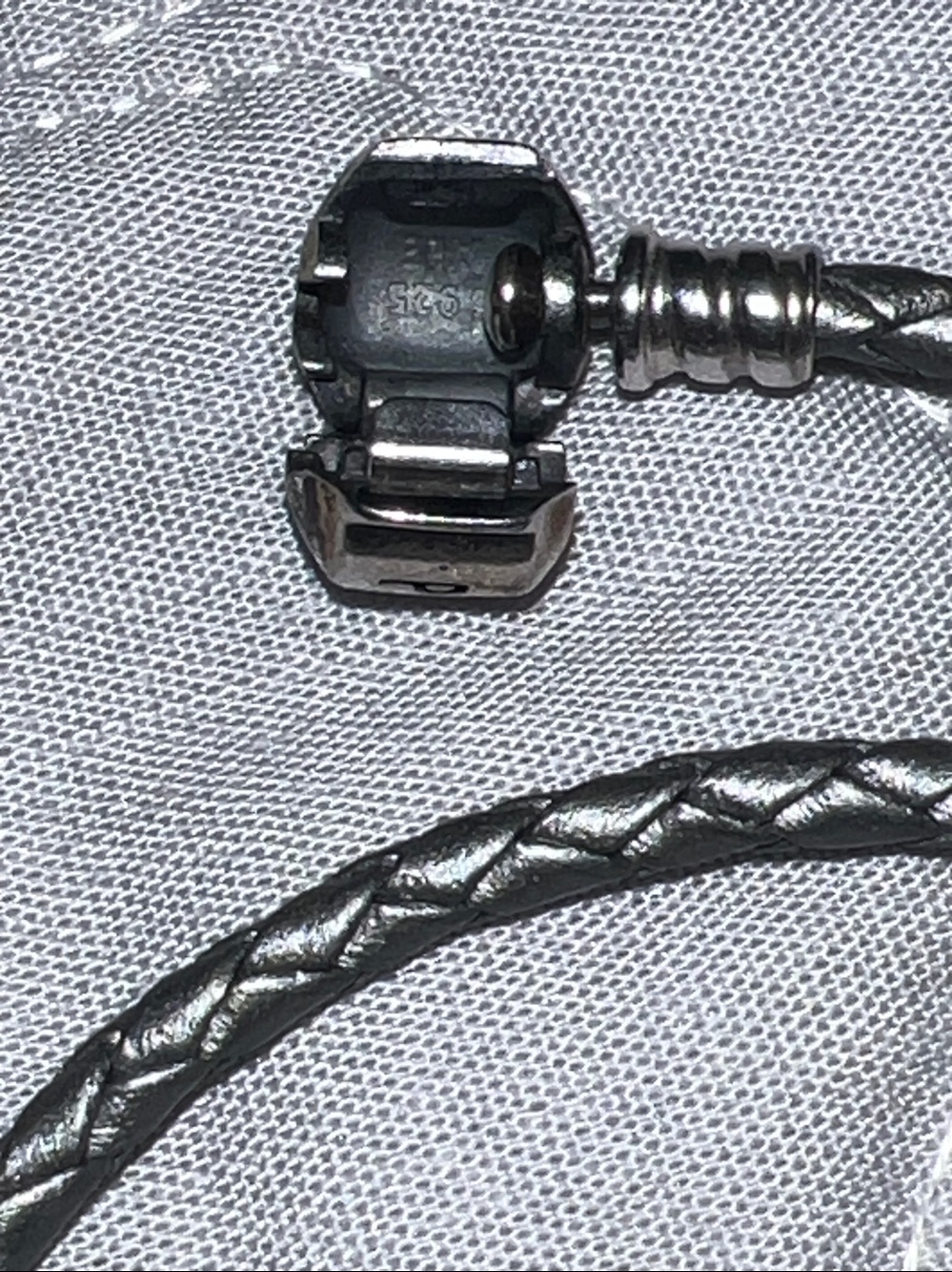 Pandora Double Metallic Light Grey Leather Bracelet Sterling Silver 15” - Picture 4 of 8